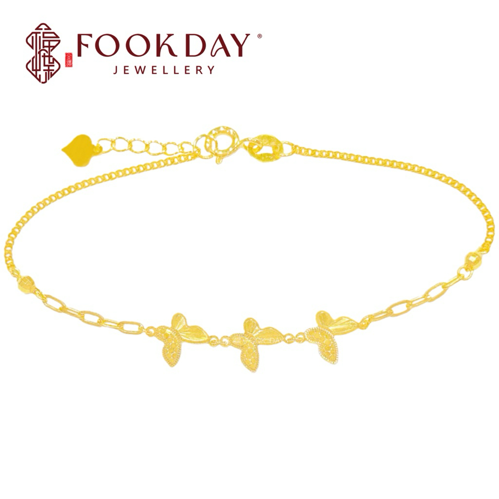 FOOKDAY 916 黄金三镭射蝴蝶手链 Gold 916 Butterfly Bracelet Emas 916 Rantai Tangan Rama-Rama Bajet Hadiah