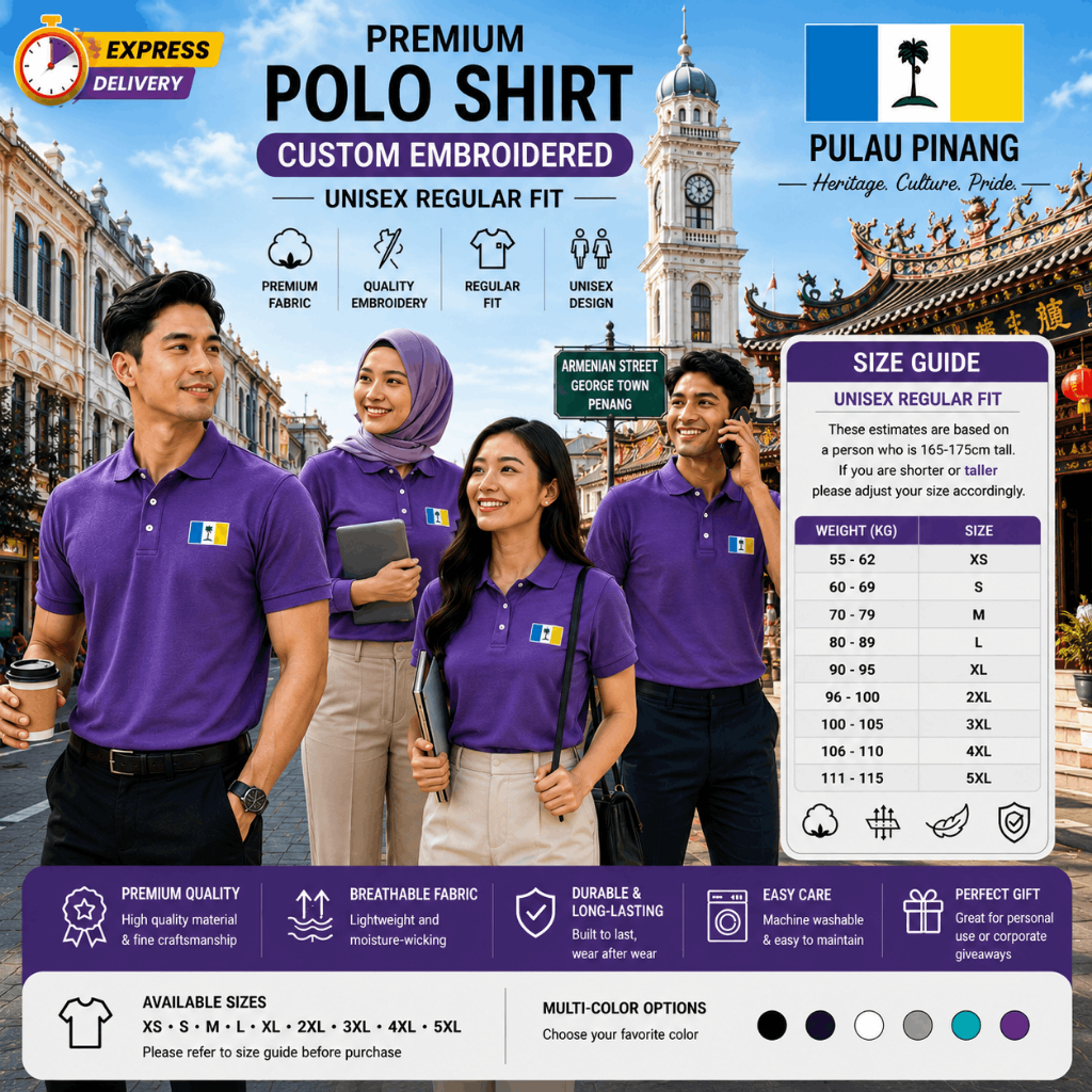 🔥PROMOSI HEBAT🔥[SULAM] PULAU PINANG EMBROIDERY/ SULAM LOGO 100% PREMIUM COTTON POLO SHIRT