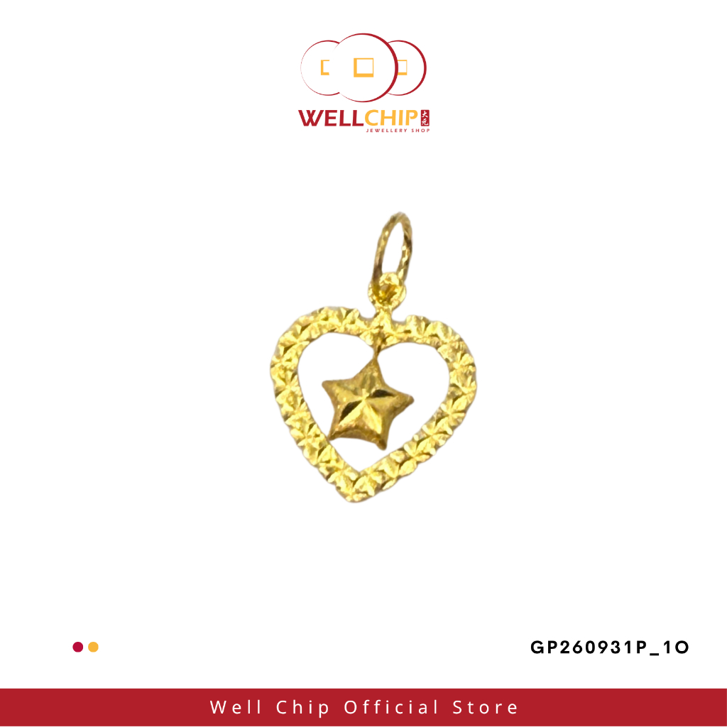 Loket Emas 916 Bintang | Heart & Star 916 Gold Pendant | Emas 916 | Kedai Emas WELL CHIP