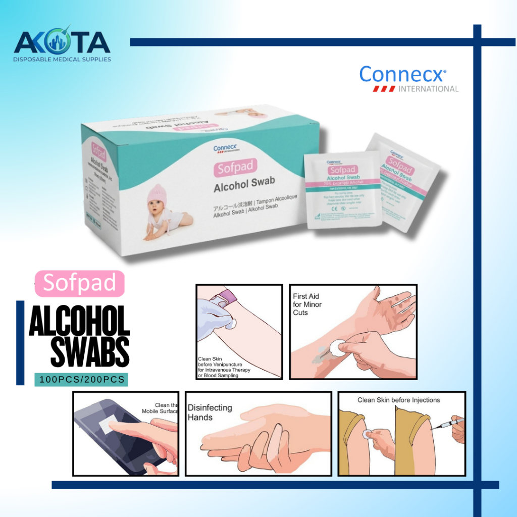 Connecx Alcohol Swab Softpad 75% Isopropyl [100pcs/200pcs] Sterile Pre-Pad Wipe - Untuk Klinik, First Aid, Kucing & LHDN