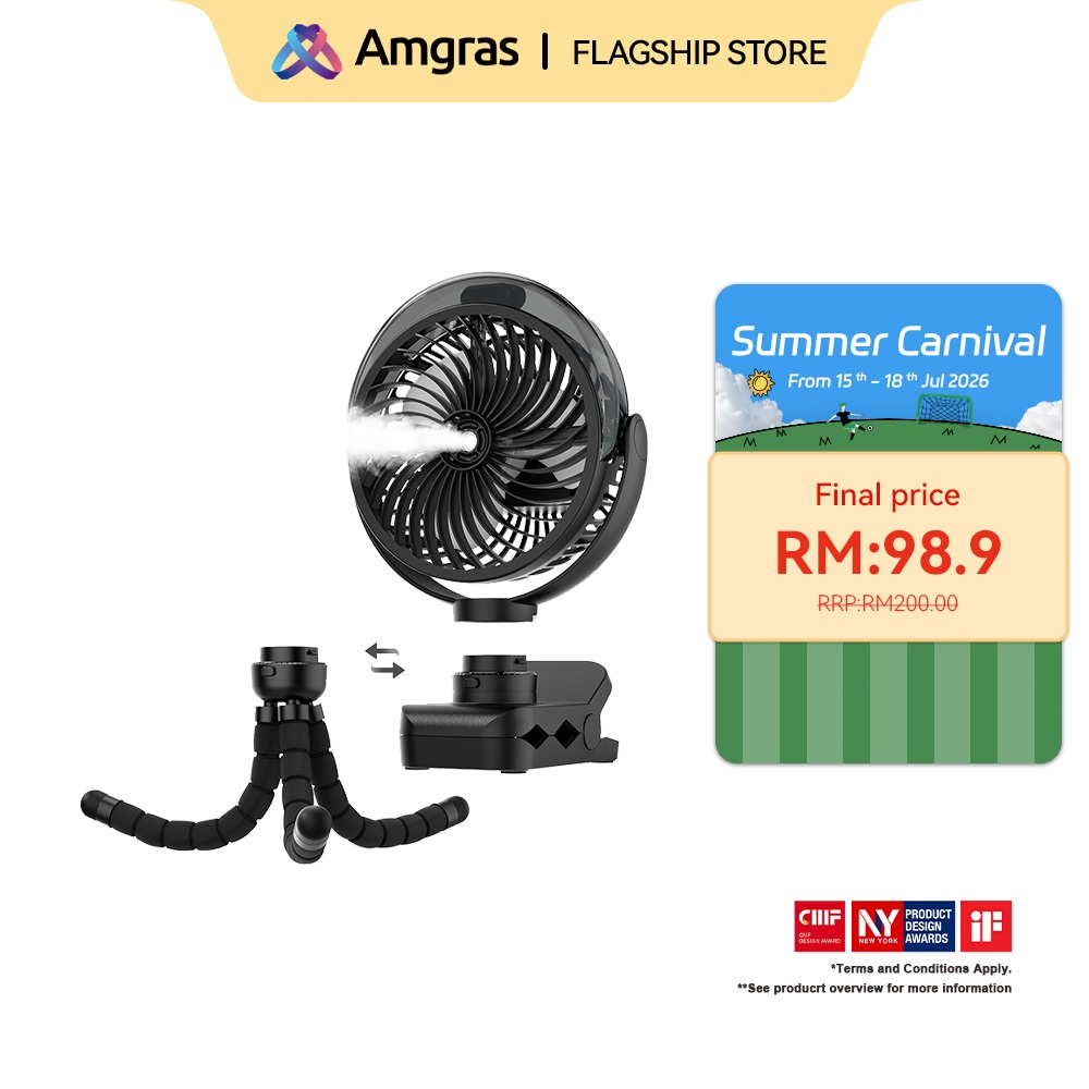Amgras Stroller Baby Portable Mini Fan Rechargeable 9 Leds/Ultra Quiet/Flexible Tripod/55 Hours (6000mAh)