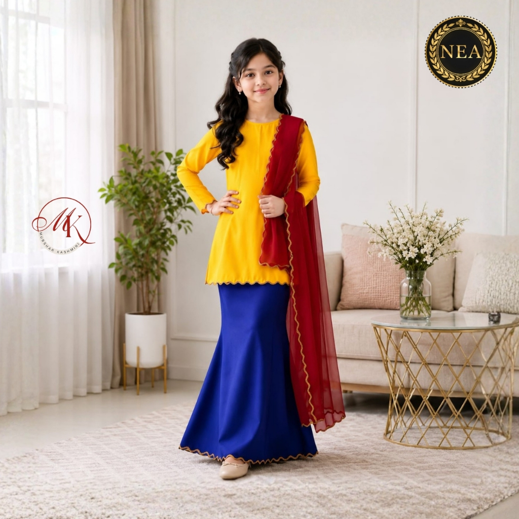 Baju Riau Budak Perempuan Merdeka Edition 2026 Premium Cotton Como Crepe Shawl Merah Saiz 2Y-12Y