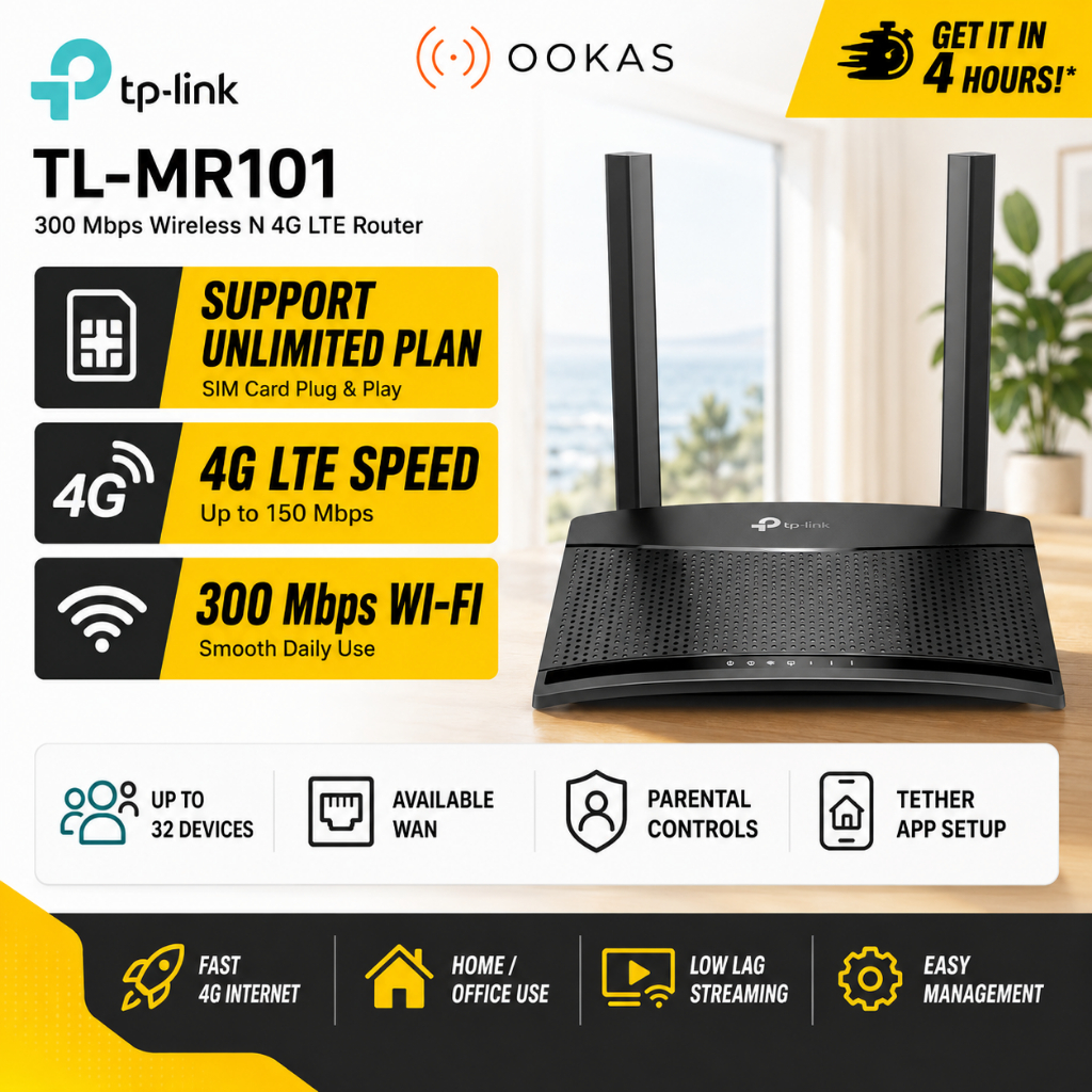 TP-Link TL-MR101 & MERCUSYS MB115-4G MOD 4G LTE SIM Router | 300Mbps Wireless WiFi, 32 Devices, Unlimited Plan Broadband