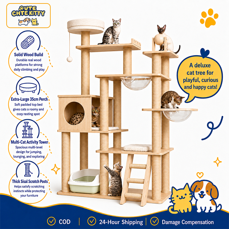 Cat Tree House 8CM Thickened pillars Cat Condo Premium Large Cat Tree Cat Tower Large Cat Tree 猫爬架Rumah Pokok Kucing