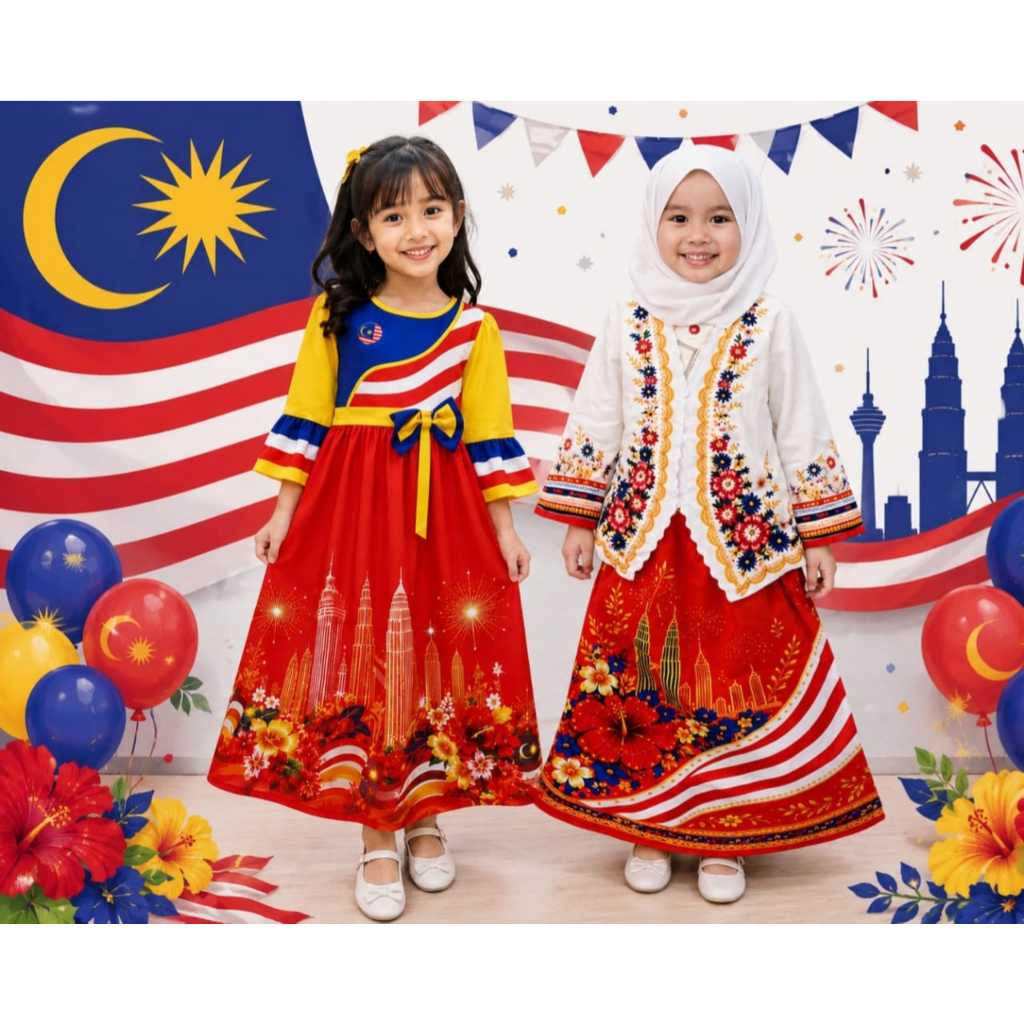 Merdeka Kids Dress & Kebaya Set Baju Kanak-Kanak 童装国庆连衣裙 Muslimah Raya Outfit Hari Kebangsaan