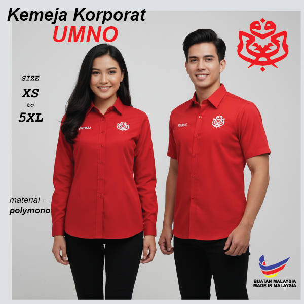 New UMNO Plain All Red Baju Kemeja Korporat UMNO Merah VM3 VF3 Parti Politik Malaysia Corporate Uniform