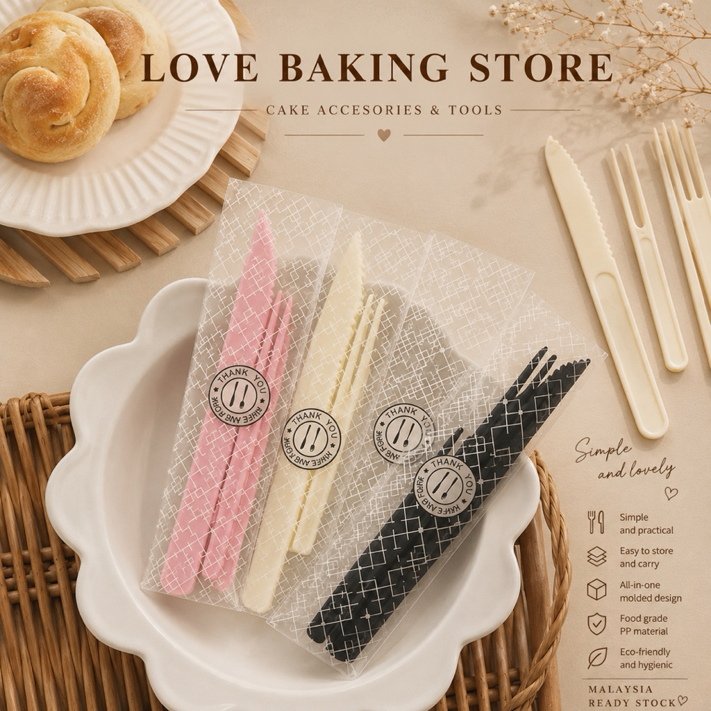 LBS • Disposable Knife and Fork Set Mooncake Cutlery Set Cake Tableware Transparent Plastic 蛋糕中秋月饼一次性塑料刀叉套装蛋糕餐具