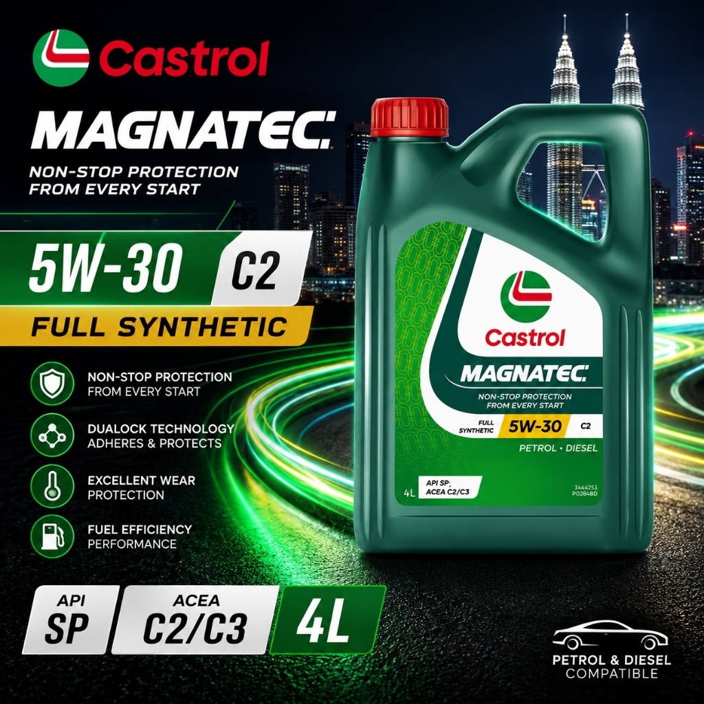 Castrol MAGNATEC 5W-30 (4L) Minyak Enjin Sintetik Penuh API SP ACEA A3/B4 Dihantar dari Korea Selatan / Import Korea