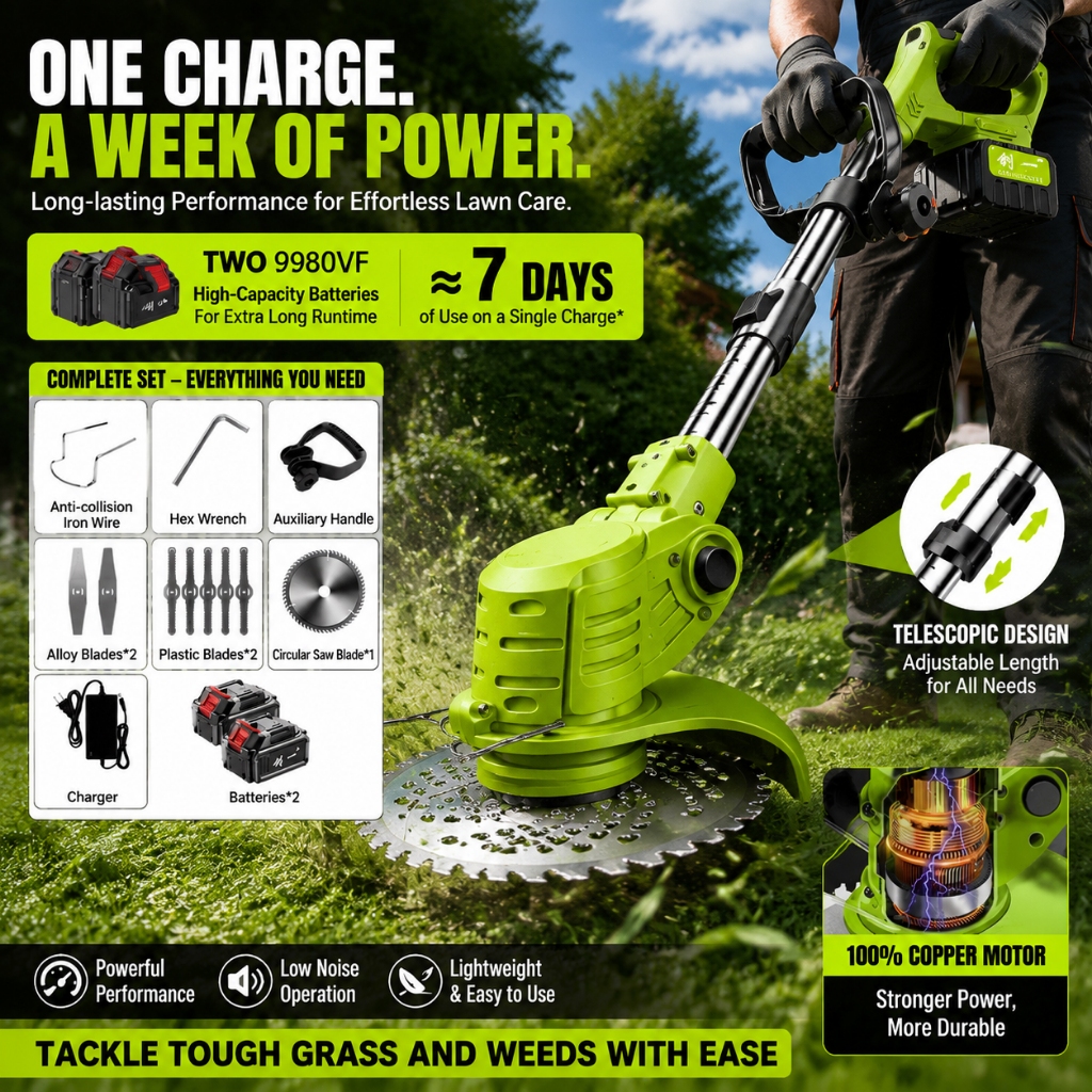 Cordless Grass Trimmer Electric Weed Eater Brushless Motor Lawn Mower Rechargeable Garden Tool Telescopic Handle 割草机