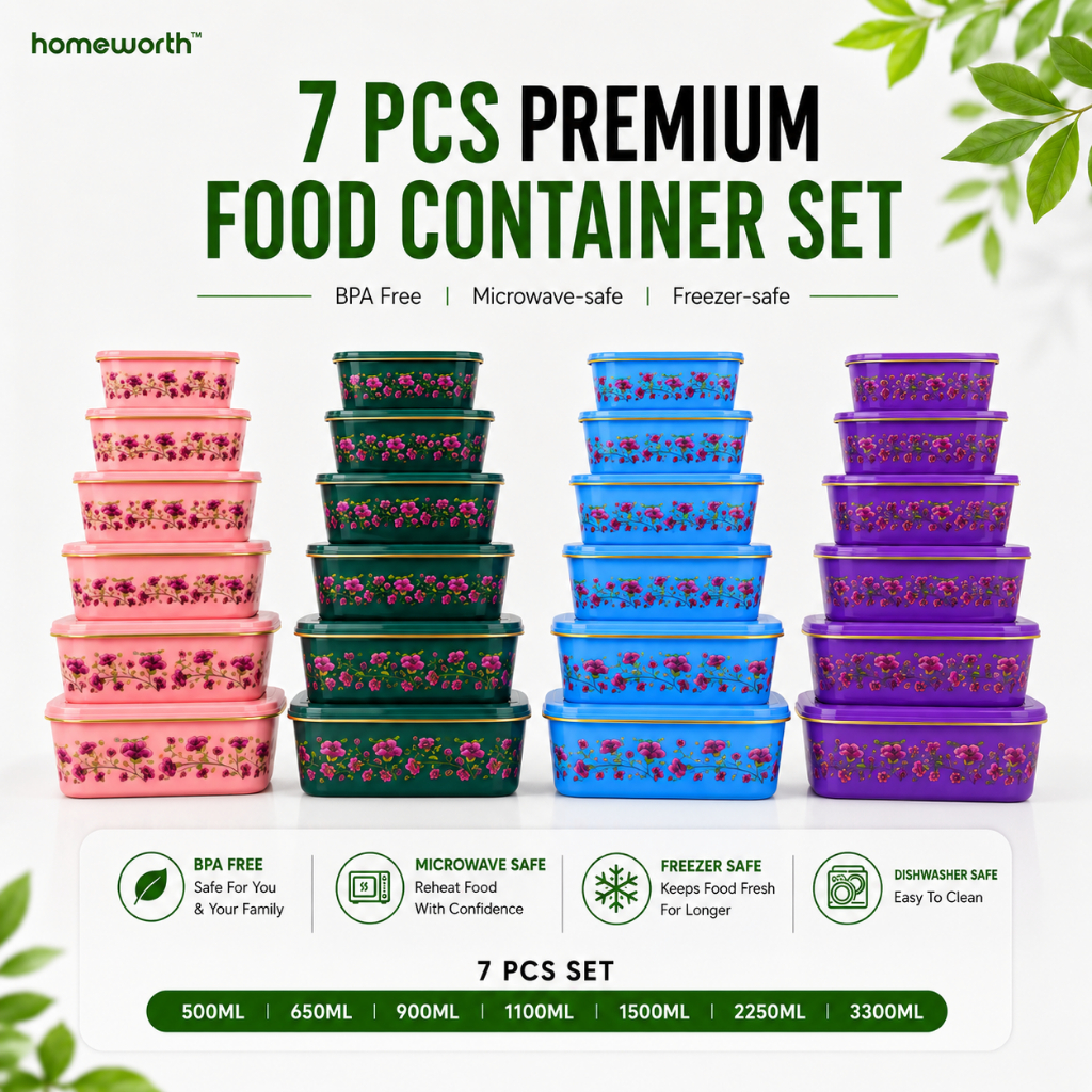 HOMEWORTH 7 in 1 Food Container Set Flower With Lid Bekas Makanan Gift Set Hadiah Microwave-safe