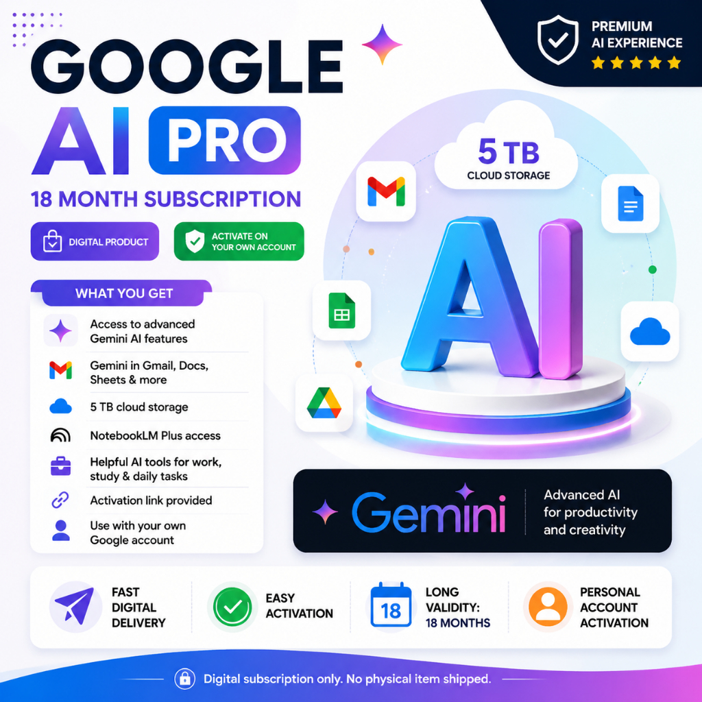 Google Gemini AI Pro 18 Months Subscription | Personal Account Activation | Premium AI Access