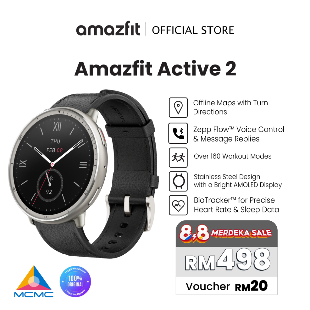 Amazfit Active 2 Round Smart Watch 44mm, GPS Maps with Direction, Fitness Tracker, 10 Day Battery, 160+ Sport Modes