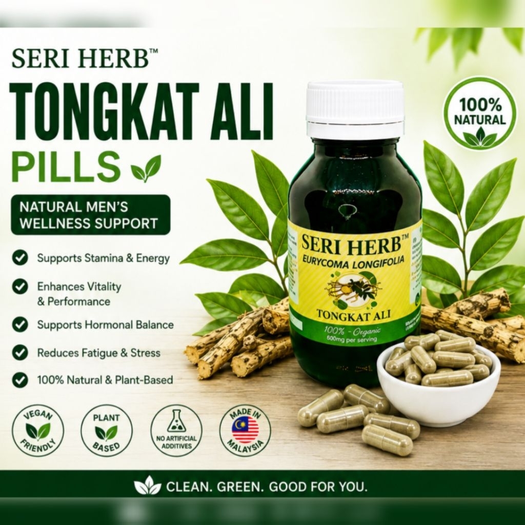 Seri Herb Tongkat Ali Plus – Pil Herba Organik & Vegan Tongkat Ali Eurycoma Longifolia (100% Organik, Asli & Halal)