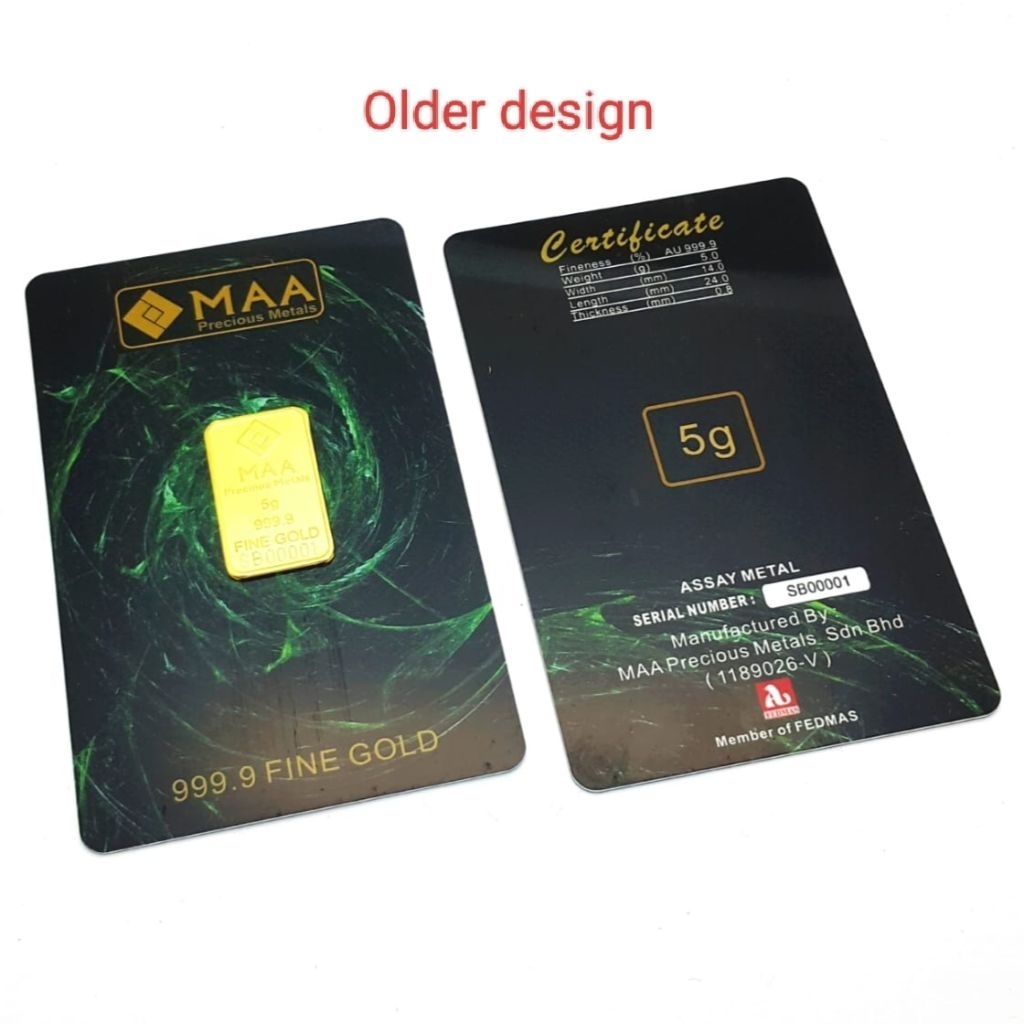 MAA 5g Gold Bar Au 999.9