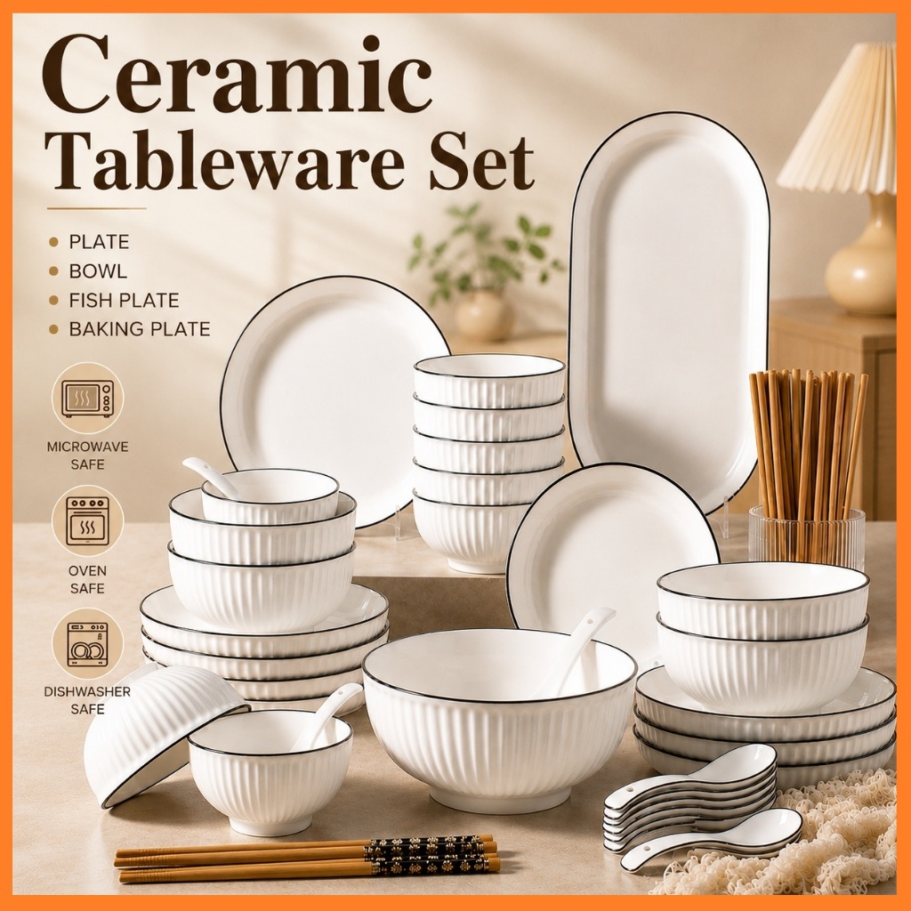 Nordic Luxury Ceramic Plate Set Tableware/ Family Dinnerware Set Dinner Plate /Pinggan Mangkuk