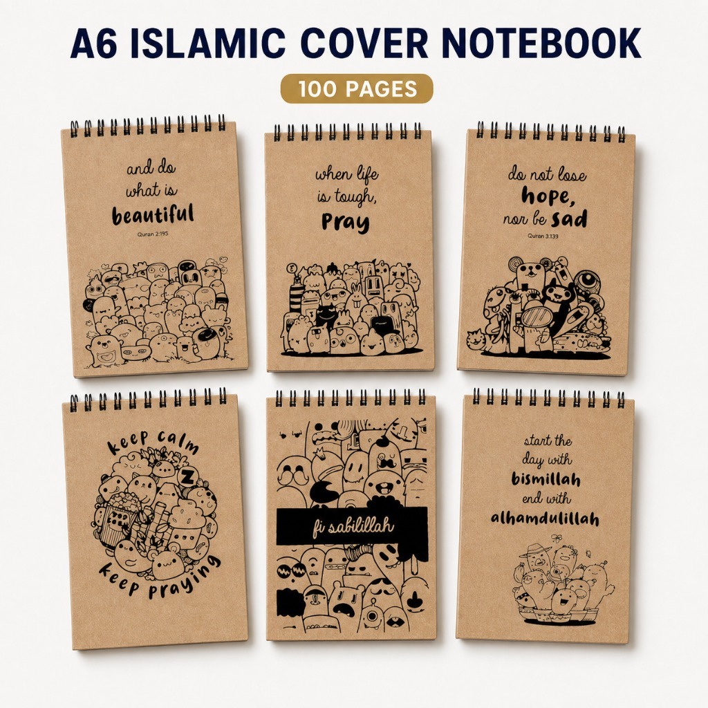 A6 Islamic Quote Notebook / Journal Book / Buku Tulis / Buku Nota -Blank/Line/Dot/Grid 100pgs