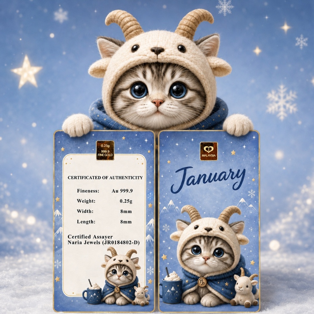 Naria 999.9/24K Gold Bar 0.25gm Cute Cat January Design Edisi Kucing Comel&hellip;