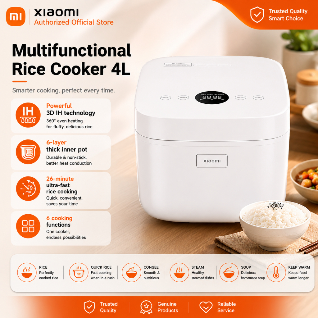 Xiaomi Multifunctional Rice Cooker 4L ● Powerful 3D IH technology | 6-layer thick inner pot | 26-minute ultra-fast