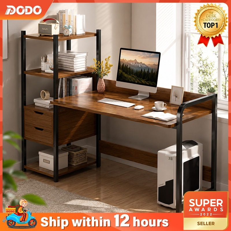 DO Meja Belajar Computer Study Table With Side Bookshelves Multipurpose Shelf Table Home Office Desk