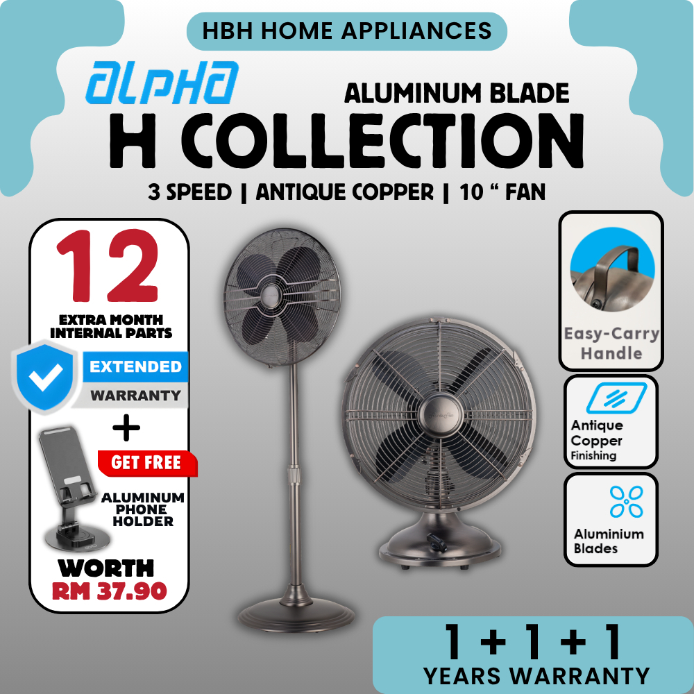 【ALPHA H COLLECTION】MOTTO STAND FAN H16 | MOTTO TABLE FAN H12 | MOTTO TABLE FAN H10 | Antique Copper | Aluminium Baldes