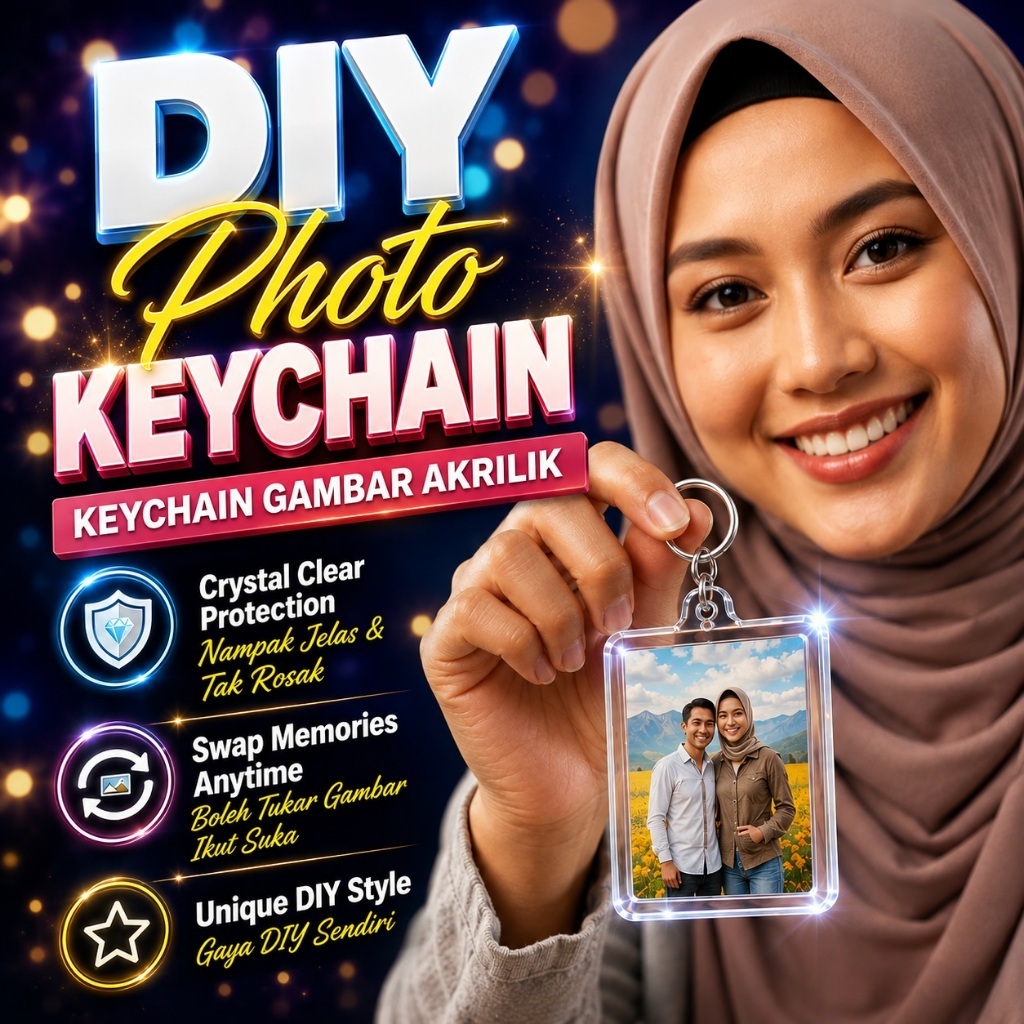 Acrylic Photo Frame Keychain DIY Custom Picture Holder Clear Memory Pendant Bingkai Gambar Akrilik Rantai Kunci Aksesori