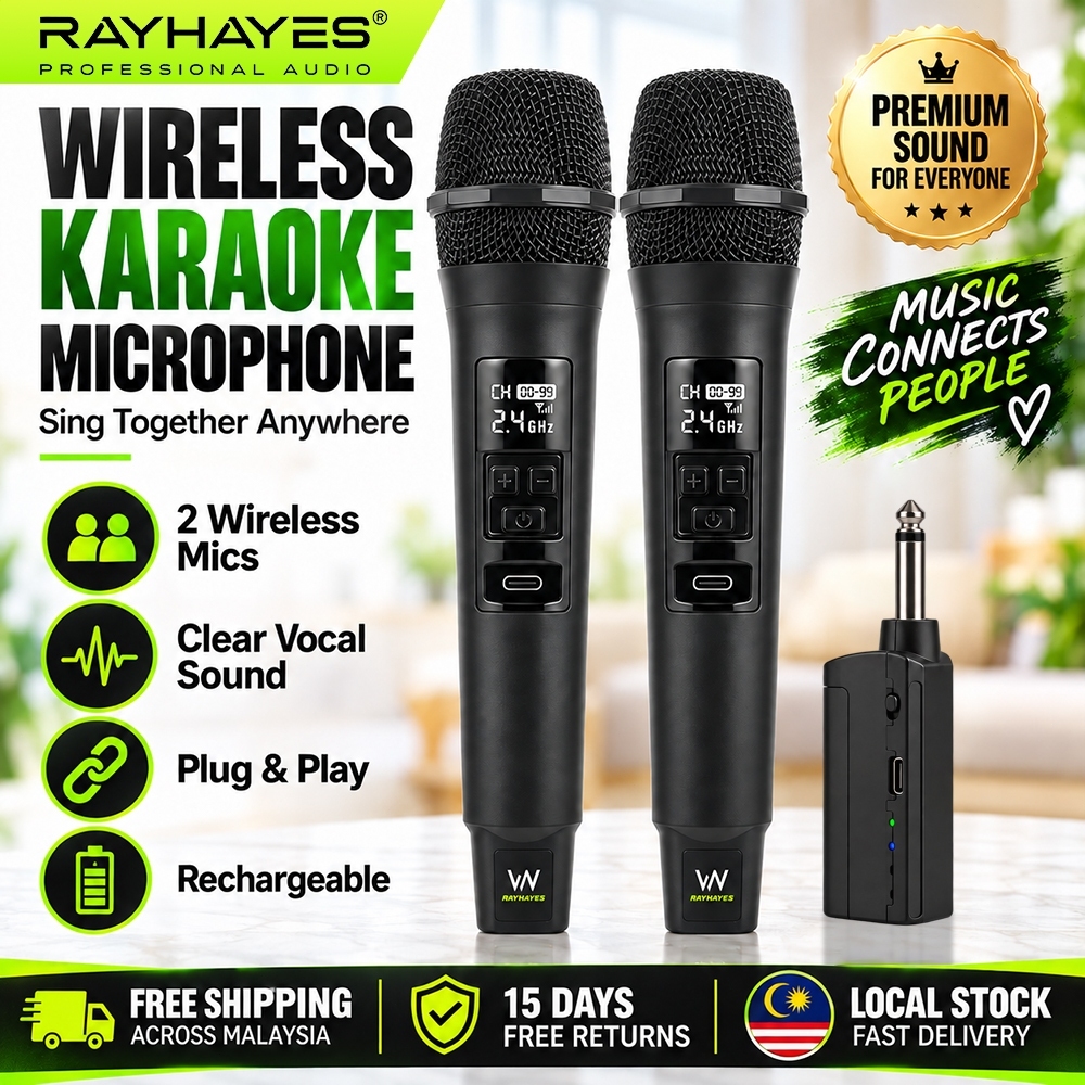 RAYHAYES Wireless Karaoke Microphone Dual Mic Rechargeable Handheld KTV Mic for Singing Speaker