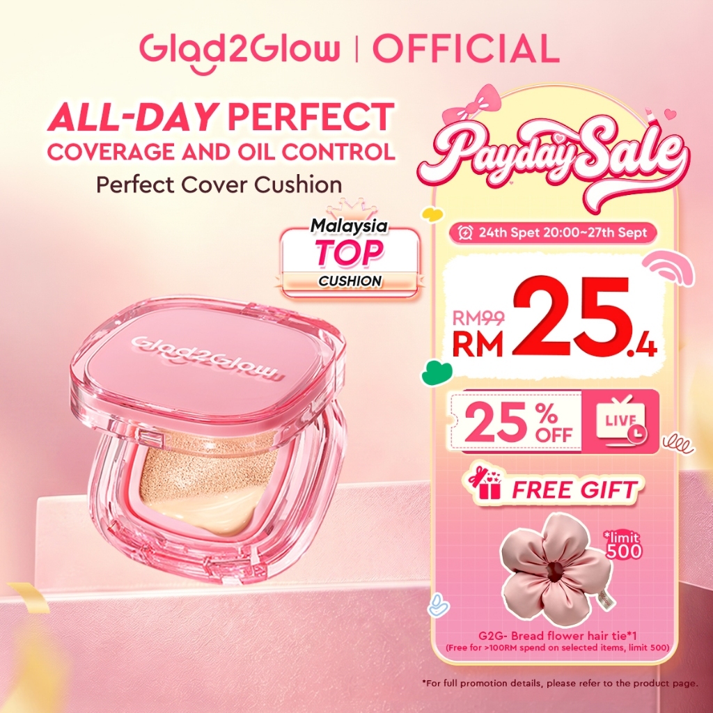 [Live Extra]Glad2Glow Perfect Cover Cushion Foundation Full Coverage Long-Lasting Waterproof Makeup Oil Control g2g