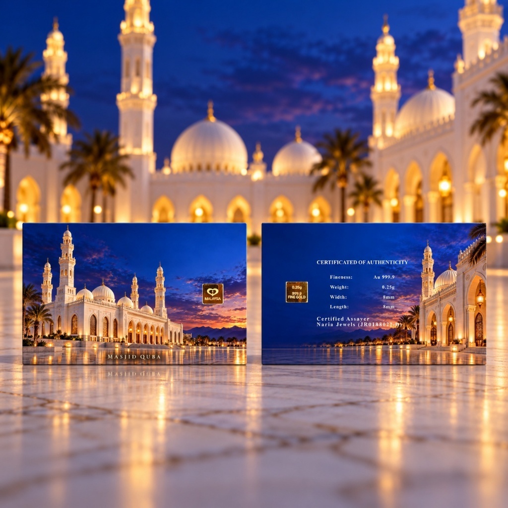 Naria 999.9/24K Gold Bar 0.25gm Masjid Quba Design Emas Tulen Gold Investment Pelaburan Emas Hadiah Islamik Muslim Gift