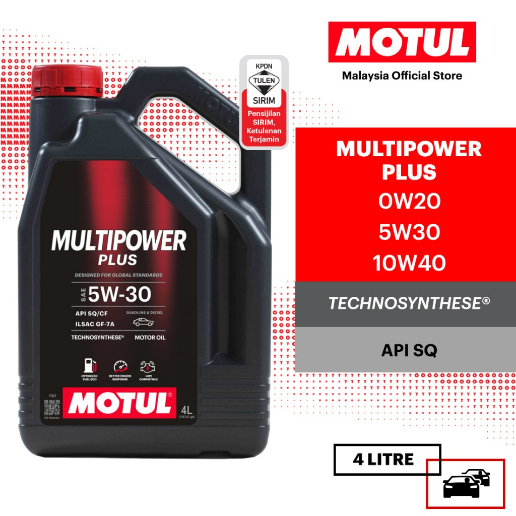 MOTUL Multipower Plus 0W20 5W30 10W40 4L Minyak Enjin Technosynthese SP