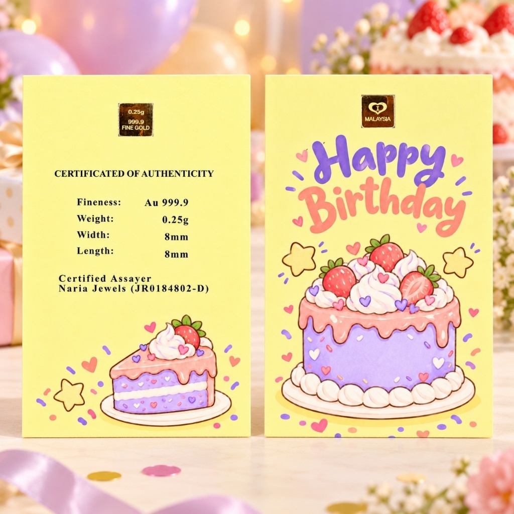Naria 999.9/24K Gold Bar 0.25gm Happy Birthday Design Emas Tulen Gold Investment&hellip;