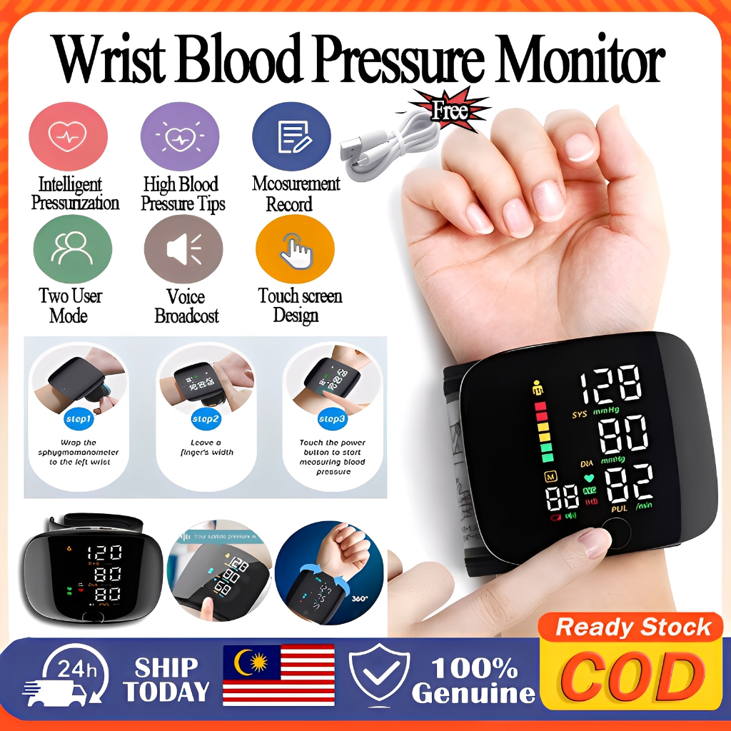 Cek Tekanan Darah Tinggi Rechargeable Wrist Blood Pressure Monitor High BP Blood Pressure Machine Sphygmomanometer血壓測量器