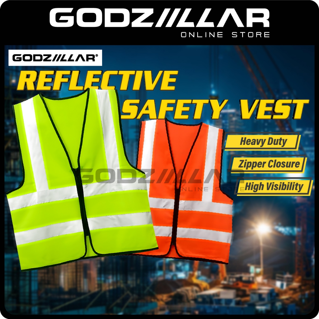 (Unisex) Reflective Zipper Safety Vest Heavy Duty Day Night High Visibility Baju Keselamatan