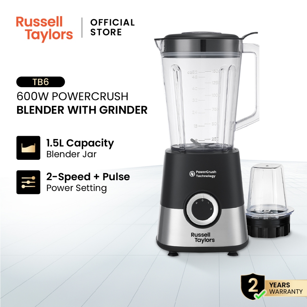 Russell Taylors PowerCrush Blender 1.5L Plastic Jug with Grinder 600W TB6
