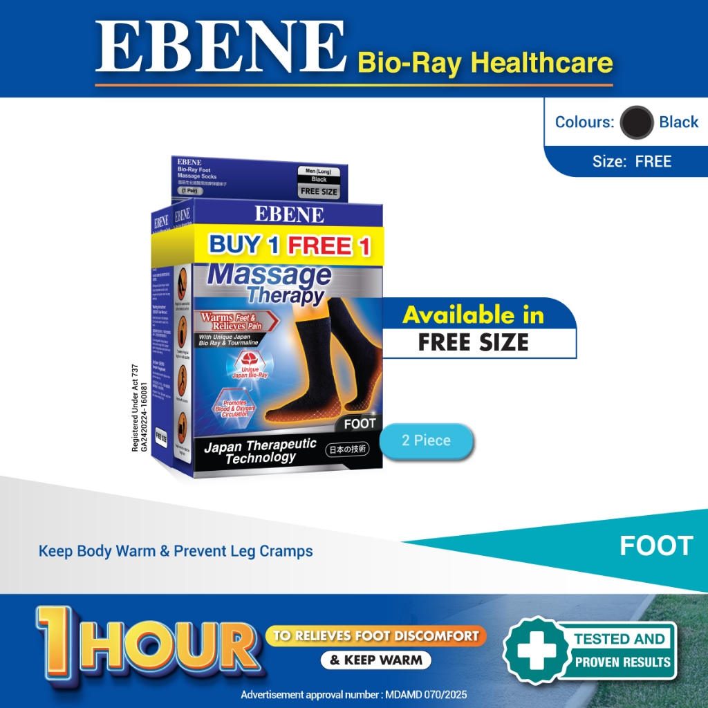 [Twin Pack] EBENE Bio Ray Massage Socks with Tourmaline - Mens