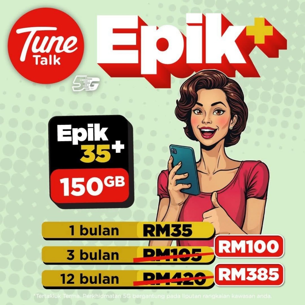 Simkad Tunetalk Epik | Tune Talk Sim Card High Speed Plan 4G 5G Epik+ 50 35 25