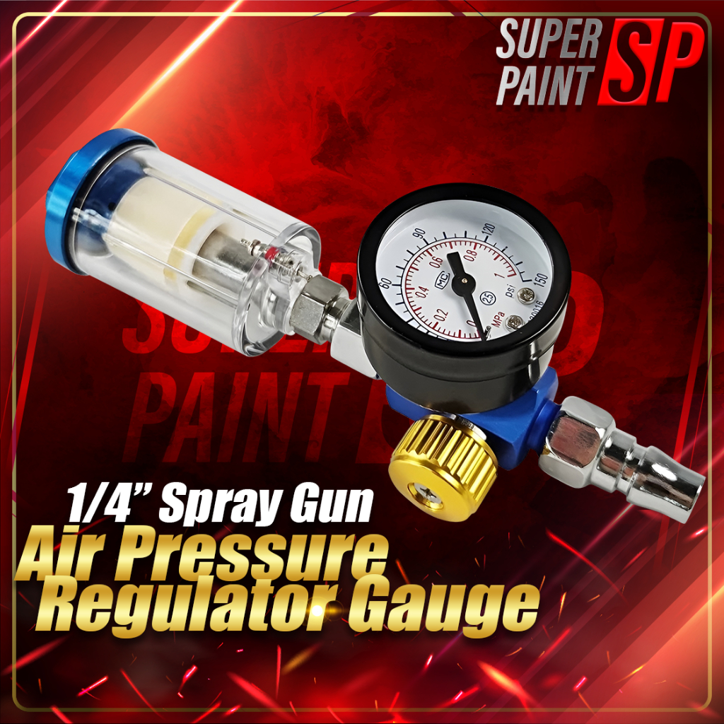 Spray Gun Air Pressure Regulator Gauge 1/4" + In-line Water Trap Filter Pneumatic Tool DIY
