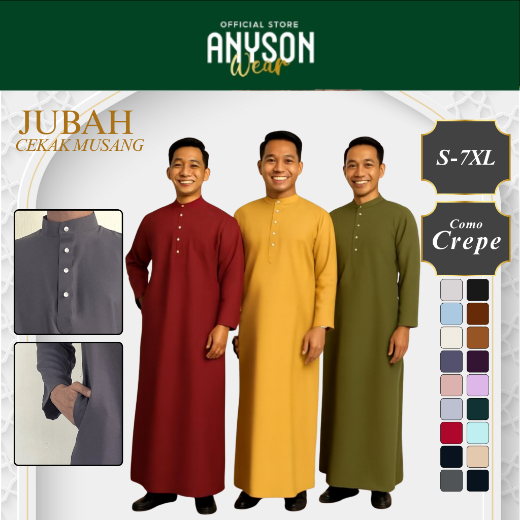 ANYSON WEAR Jubah Lelaki Dewasa Muslim S-7XL Plus Size Pelbagai Warna Solat Jumaat Hari Raya