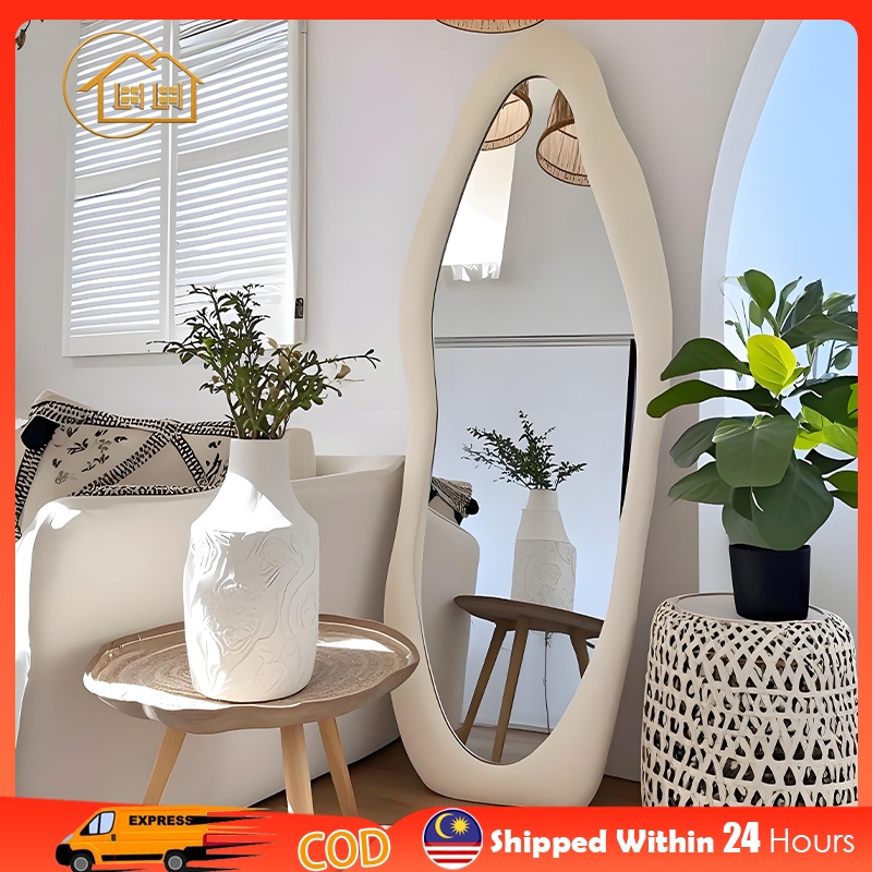 LI | Stand Mirror Cermin Dinding Room Decoration Mirror Irregular Frame Velvet Fabric Mirror Cermin Penuh Badan 全身镜