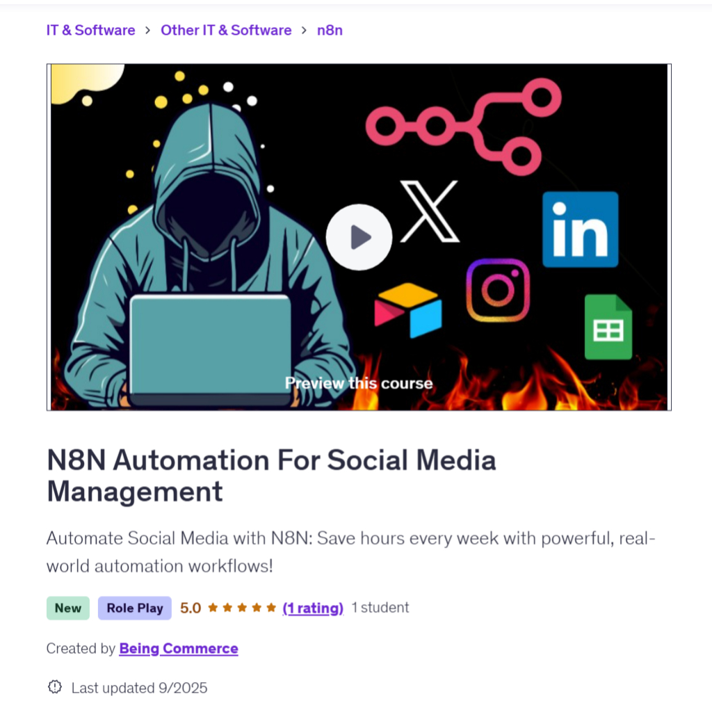 [n8n Video Course] N8N Automation For Social Media Management | Learn n8n Video Course | Ai Automation