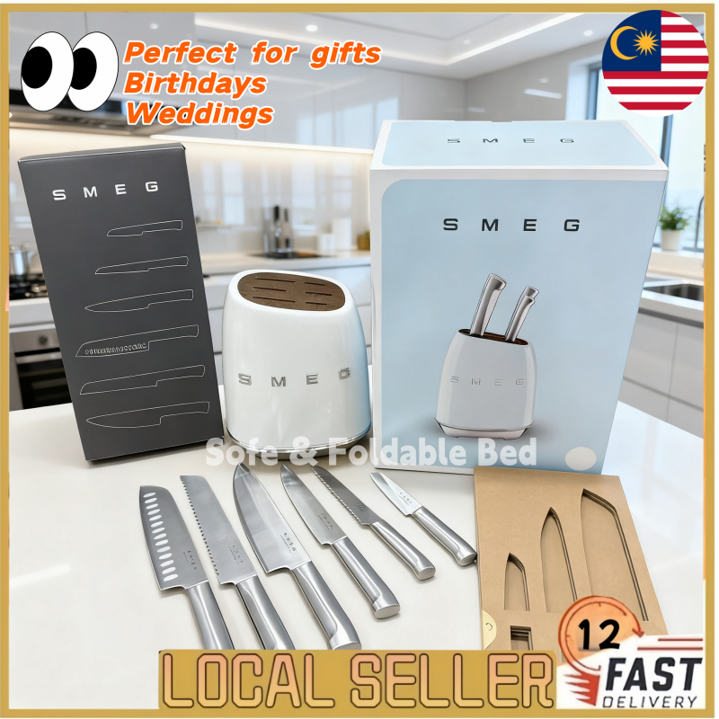 NEW Smeg Cream Stainless Steel Knife Block Set 7-Piece Western Kitchen Knife Kitchen Knife set Set Pisau Knife smeg