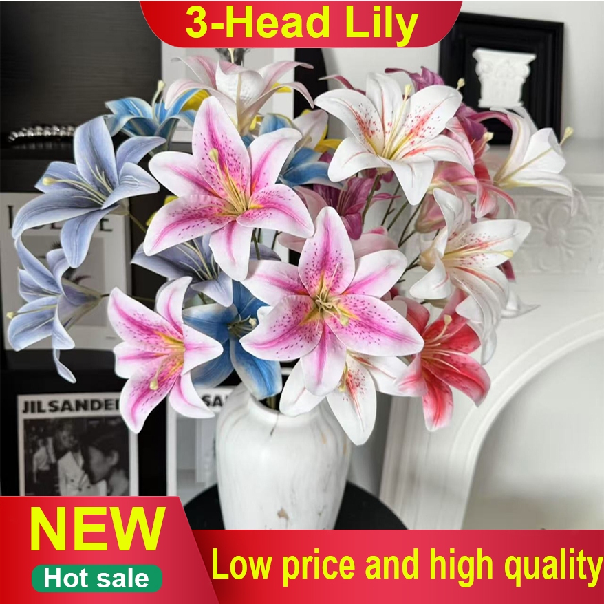 1Pcs Artificial Head Lily Fake Rose Babys Breath Flower Bouquet For Home Wedding Decor