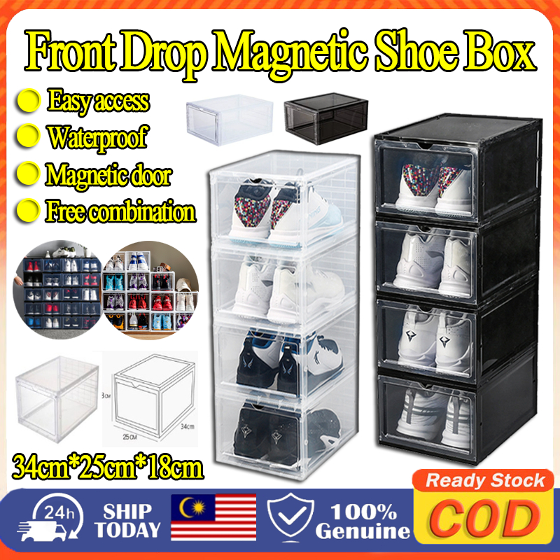 Drop Front Shoe Box Sneaker Box Storage Box ShoeBox with Good Quality Transparent Stackable Shoe Box Kotak Lipat 透明鞋盒