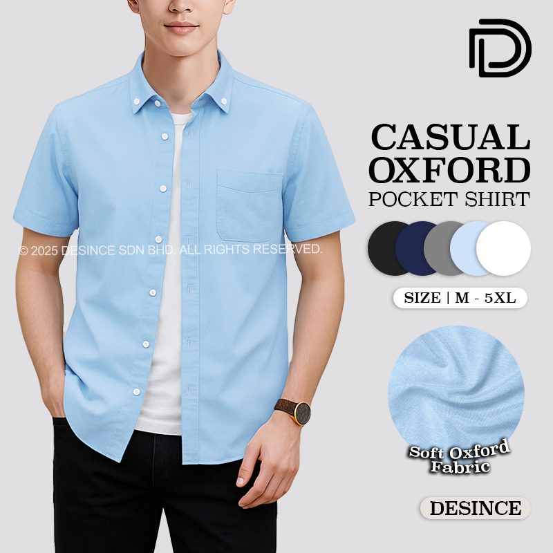 ?? DESINCE Men Short Sleeve Shirt Man Office Smart Casual Top Formal Shirt Collar Short Sleeve Baju Formal Lelaki MT 005