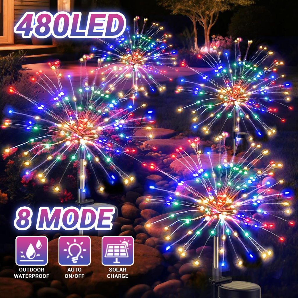 90/120/200/360/480 Solar LED Firework Flower Lantern Waterproof String Fairy Light Lampu Taman Raya 太阳能灯
