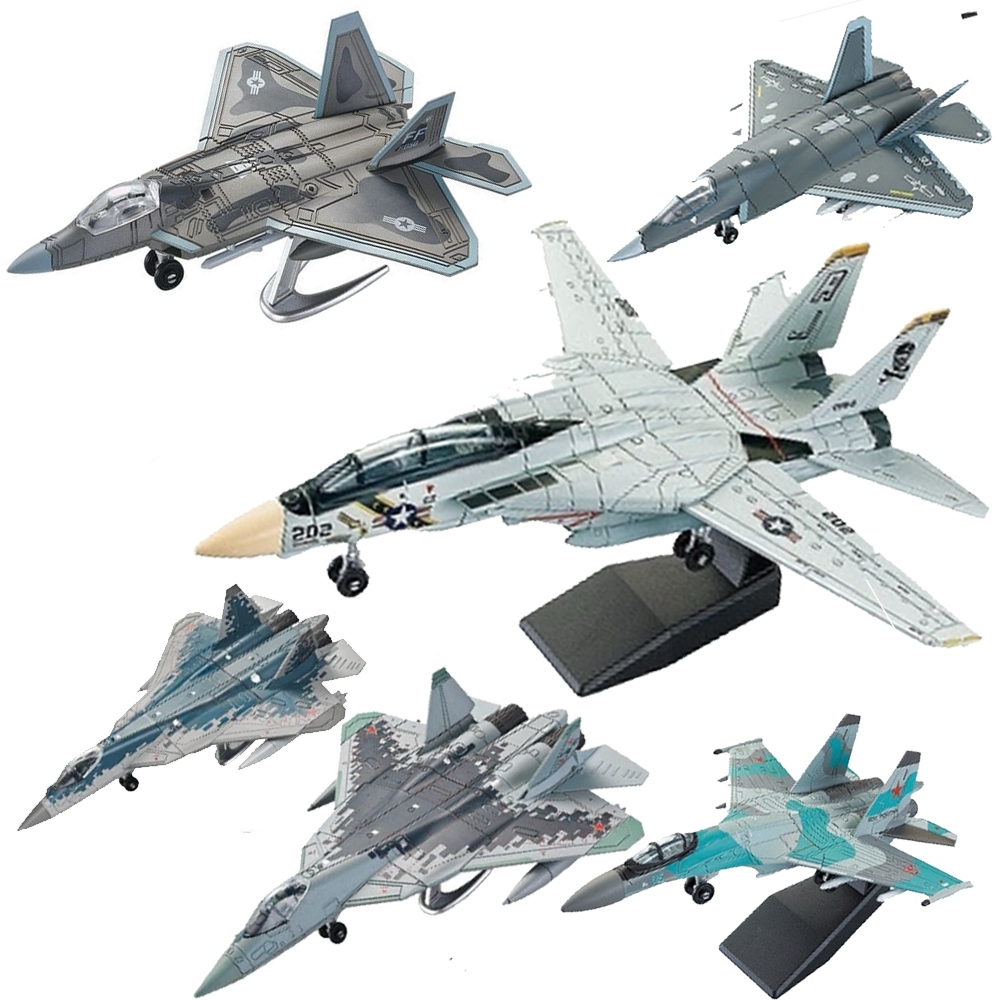 1: 72 F22 B2 F14 Tomcat Fighter F35 SU35 SU57 Military Aircraft Model Main Battle Tank Tiger Helicopter Assembly Toys