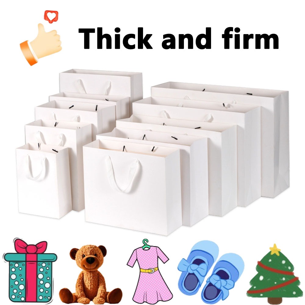 Ready Stock White Kraft Paper Gift Bag 220GSM Thick Strong Rope Handle Plain Paperbag Wedding Birthday Doorgift