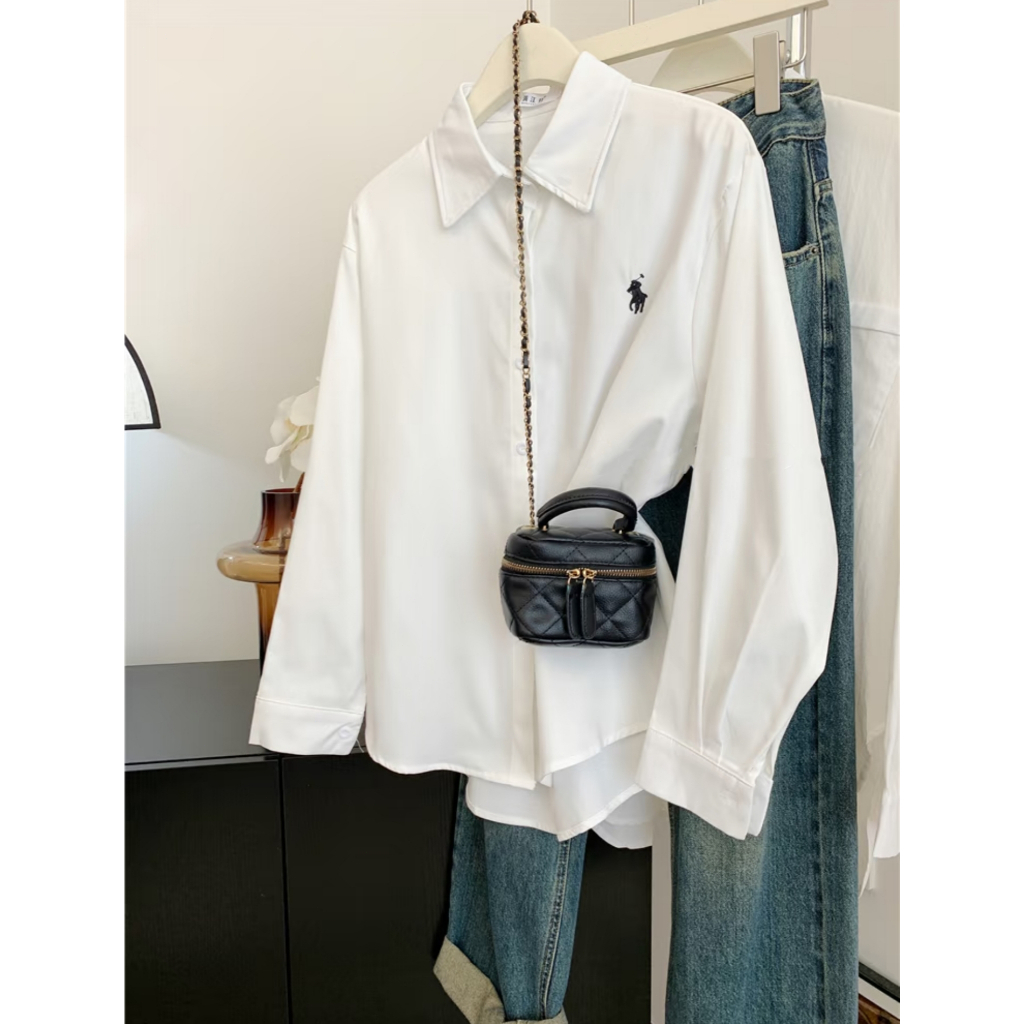 Cherryshop ? Ready Stock ? Korean Style Loose Long Sleeve Shirt Women Embroidery Oversized Casual Blouse (Multicolor)