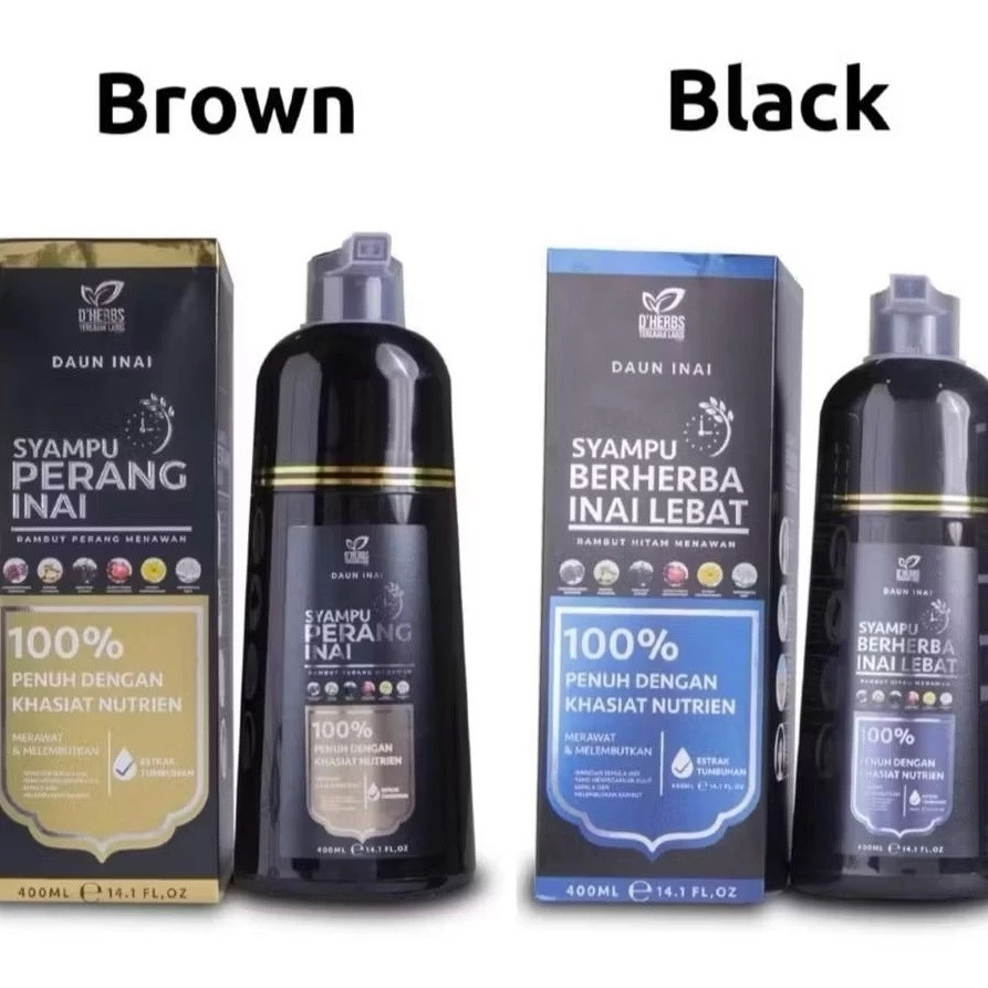 DHERBS PEWARNA RAMBUT SUPER LEBAT SET 4 IN 1 | SYAMPU INAI RAMBUT (Black & Brown)