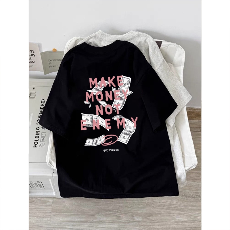 American style women clothing | Oversized Crew Neck T-shirt 100% cotton | retro print  stylish casual tops y2k