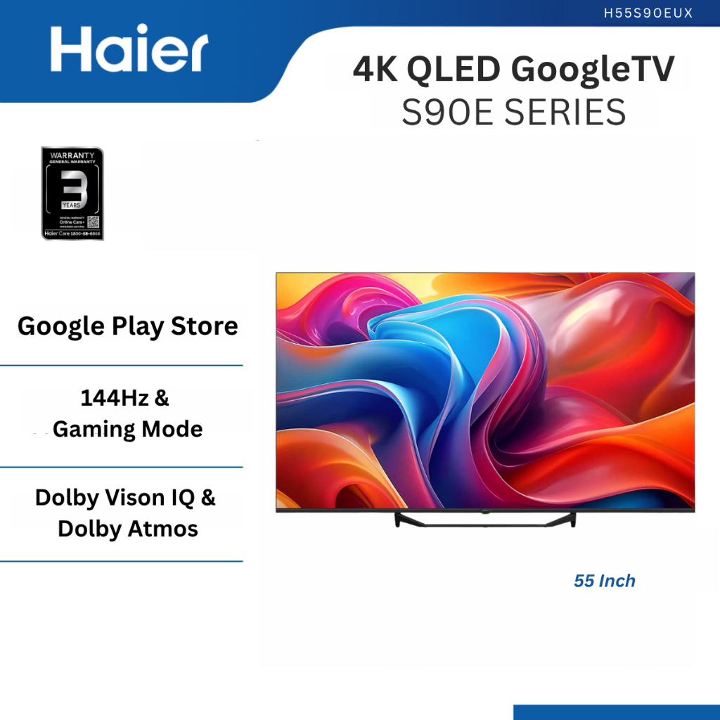 [Free Install] Haier S90E Series 55" 65" QLED 4K HDR Smart Google TV H55S90EUX / H65S90EUX / 144Hz / MEMC / Dolby IQ